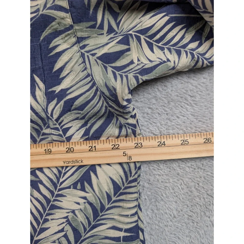 Tommy Bahama Mens Medium Blue Silk‎ Palm Leaf Print Short Sleeve Camp Shirt